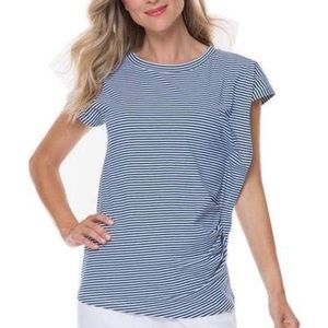 Joan Vass Navy Stripe Rouched Tee Size Large